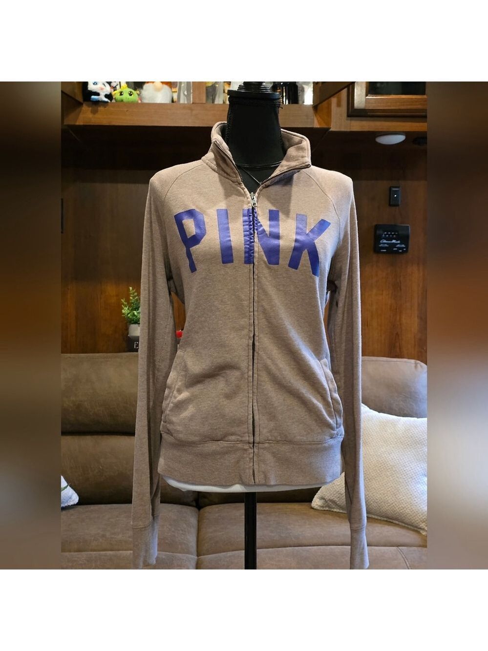 Victoria's Secret PINK Tan Utility Jacket Blue Logo